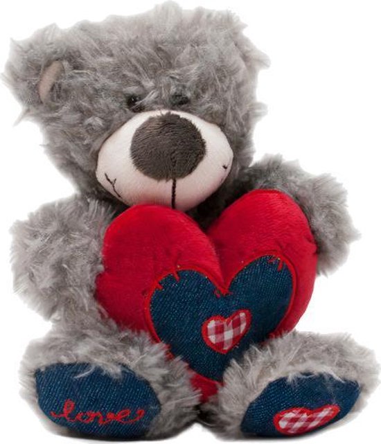 Knuffelbeer Valentijn Cadeautje Vrouw – Pluche Love Knuffel - 12 cm - Grijs |