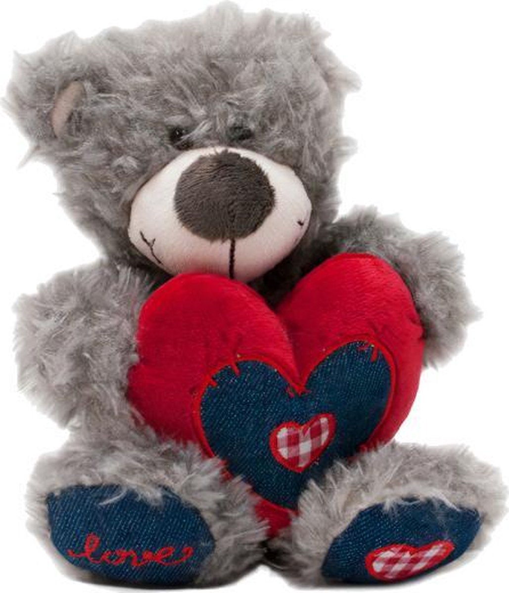 Knuffelbeer Valentijn Cadeautje Vrouw – Pluche Love Knuffel - 18 cm - Grijs