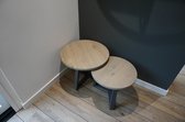M2-Meubels Set industriële eikenhouten salontafels met rond blad kleur grijs en industrieel onderstel