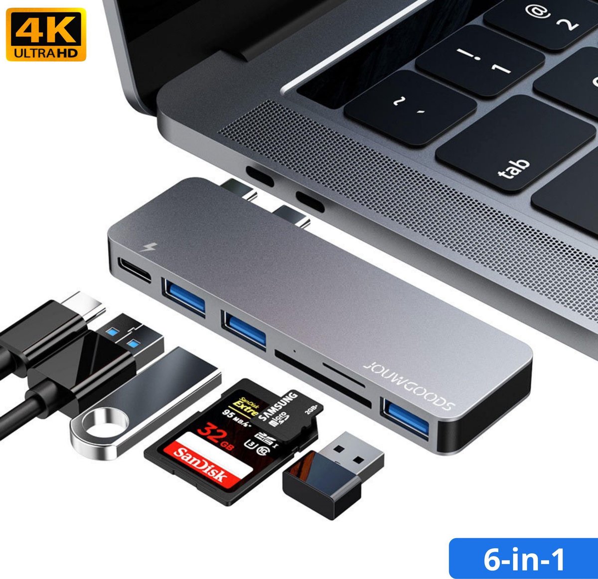 JouwGoods® 6-in-1 USB-C Hub - Docking Station - Macbook Air en Pro - Space Gray - JouwGoods
