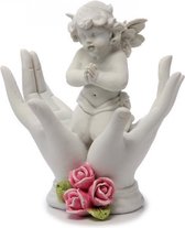 Engel in hand met rozen uit poly 15 cm
