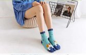 Dames teensokken - toe socks - blauw - print kat - 36-40