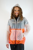 Moderne doorzichtige regenjas Dames Transparante jas met roze en oranje - Maat XL