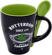 Beker Lepel Rotterdam Cannabis - Mok Zwart Groen Wiet - Souvenir