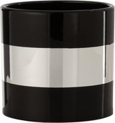 J-Line Bloempot Streep Keramiek Zwart/Zilver Large Set van 2 stuks