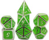 Glow in the Dark | Dungeons and Dragons D&D Premium Dice |Incl Bewaarzakje| Set van 7 | DnD | Metalen Dobbelstenen met Pouch | High Quality