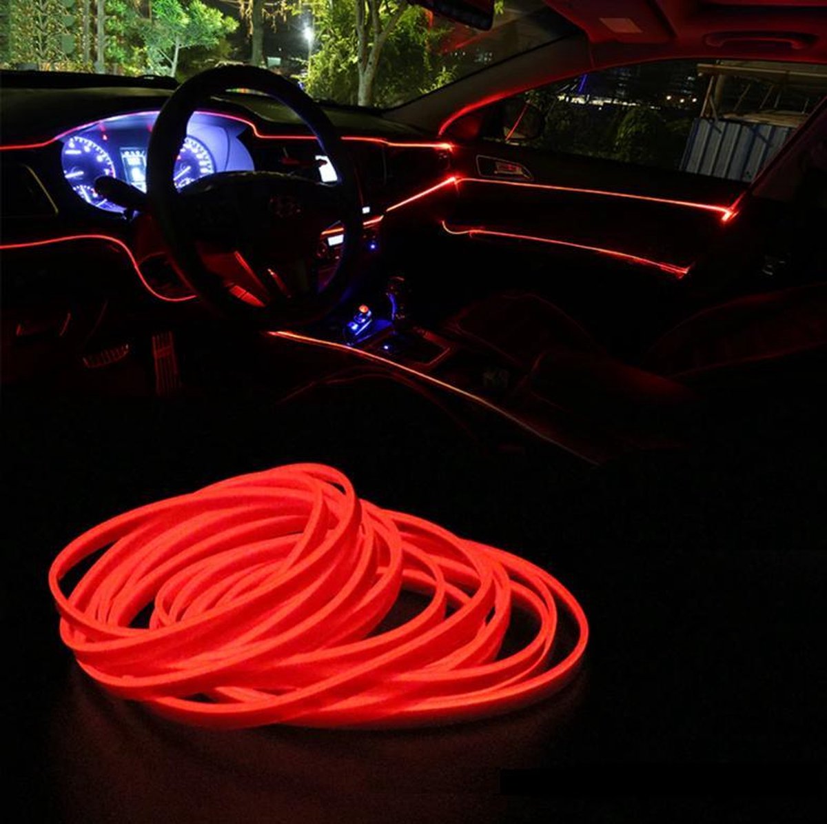 Eclairage d'ambiance LED pour la voiture / Car USB / 12V 3m ruban rouge