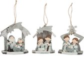 J-Line Hanger Kerststal Hout/Poly Grijs Assortiment Van 3/ Set van 6 stuks