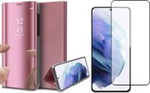 Samsung S21 Plus Hoesje en Samsung S21 Plus Screenprotector - Samsung Galaxy S21 Plus Hoesje - Samsung S21 Plus Hoesje Spiegel Book Case Cover Hoes Rosegoud + Samsung S21 Plus Scre