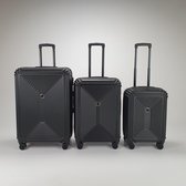 The Suitcase Society - Black on Black Emerald Cut Edition - Moderne 3-delige kofferset met 4 dubbele wielen