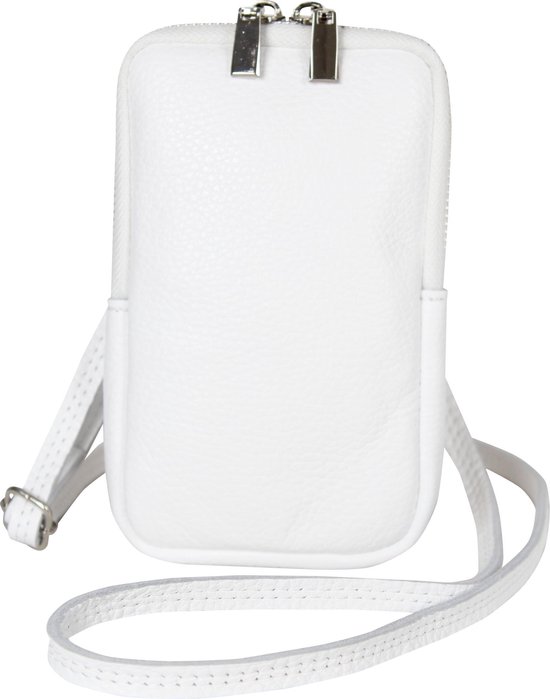 AmbraModa GLX17 - Sac à bandoulière, sac pour téléphone en cuir véritable avec bandoulière amovible et réglable, adapté aux téléphones portables jusqu'à 6 pouces. Blanc