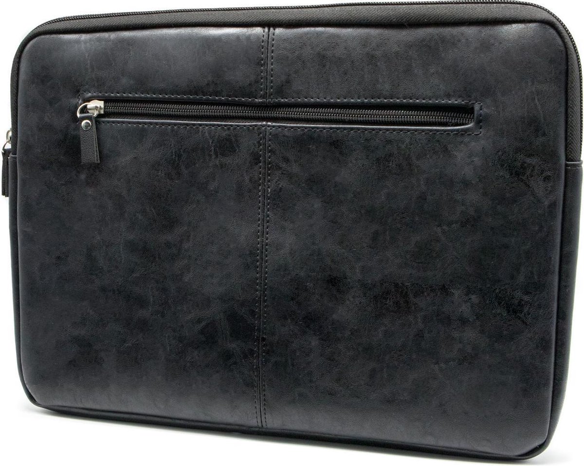 Leren laptophoes 13.3 inch zwart - vintage Pull-Up leer, schokbestendig, MacBook Air sleeve, luxe bescherming - Afbeelding 2