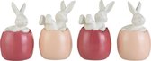 J-Line Konijn In Ei Porselein Roze/Rood Large Assortiment Van 4 L 63,5 x B 63,5 x H 19 cm
