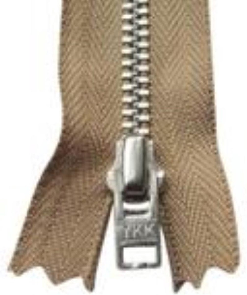 YKK broekrits met nikkeltandjes, Lengte 12 cm, Beige, niet deelbaar, Per Stuk.