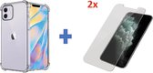 iPhone 12 Mini Hoesje Shock Proof transparant + 2 x Screenprotector - iPhone 12 Mini Case TPU/silicone transparant + 2 x glass Screen Protector