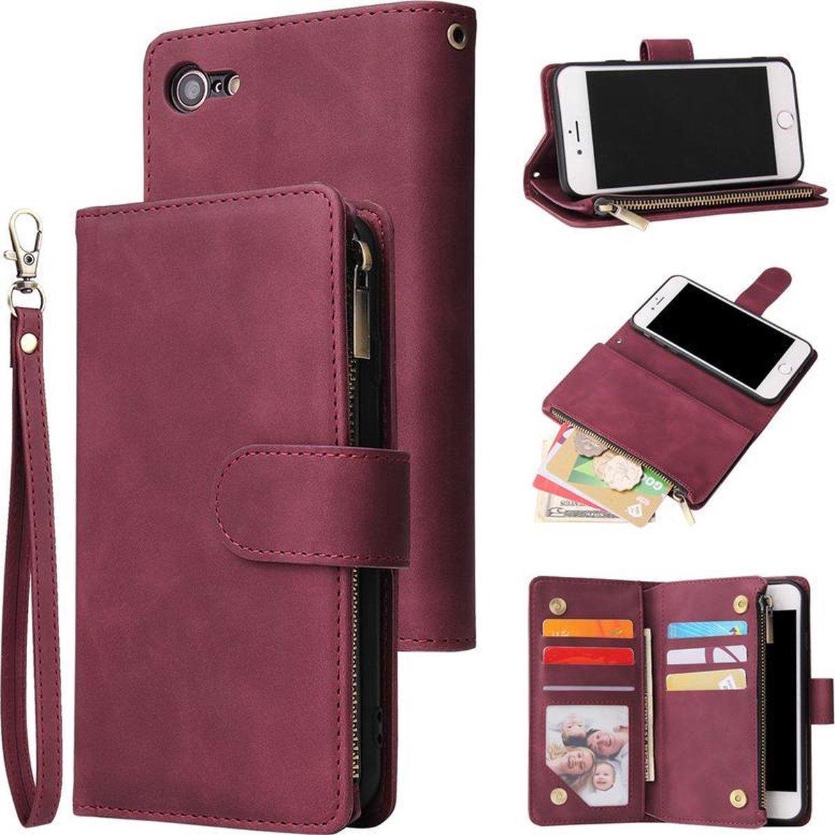 Geschikt voor Apple iPhone 7 - 8 Bookcase - Bordeaux Rood - Portemonnee hoesje