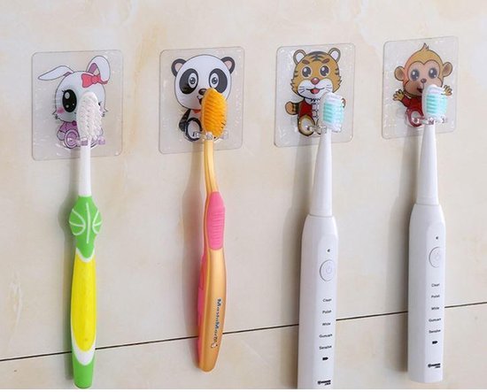 Porte-brosse à dents - Set de 4 - Panda - Ours - Singe - Lapin - Avec bande  adhésive -... | bol.com