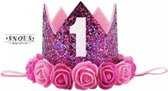 Snoes Verjaardag kroon Fuchsia Roze Roosjes Baby 1 Jaar verjaardag Meisje hoed feest verjaardag versiering 1 jaar baby verjaardagskroon