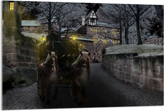 Acrylglas - Man met Paard en Wagen  - 120x80cm Foto op Acrylglas (Wanddecoratie op Acrylglas)