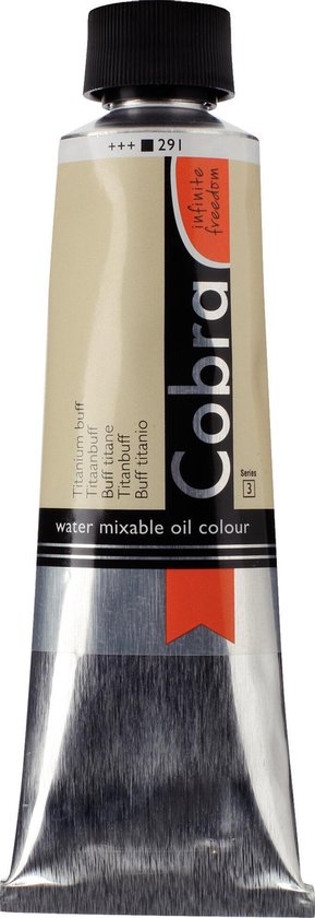 Tube de peinture à l'huile Cobra miscibles à l'eau, 150mL, couleur "Titanium buff", série 3.