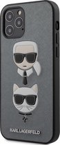 Zilver hoesje van Karl Lagerfeld - Backcover - iPhone 12 - 12 Pro - Saffiano Head