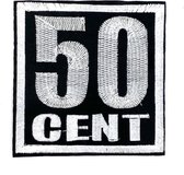Zwart Strijk Embleem Patch Met 50 Cent Tekst 8.2 cm / 8.4 cm / Zwart Wit