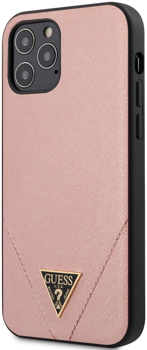 iPhone 12/12 Pro Backcase hoesje - Guess - Effen Roze - Kunstleer