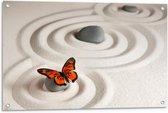 Tuinposter – Vlinder op Stenen  - 90x60cm Foto op Tuinposter  (wanddecoratie voor buiten en binnen)