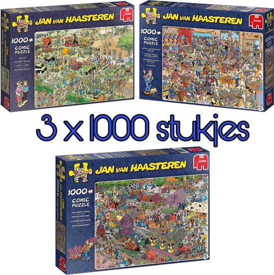 daar ben ik het mee eens luister Verzamelen Jan van Haasteren puzzel voordeelset 3x ;BOERDERIJBEZOEK 1000, NK PUZZELEN  1000,... | bol.com