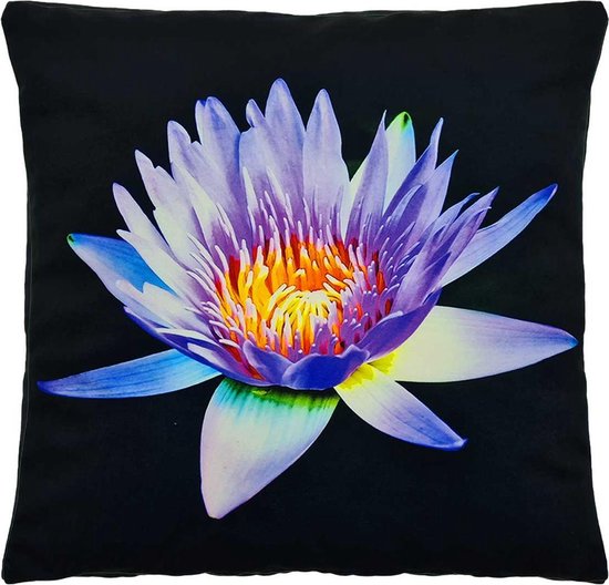 Decolenti | Sierkussenhoes | Purple Flower | Paars | Geel | Zwart | Groen | Wasbaar | Decoratie | 45cm x 45cm