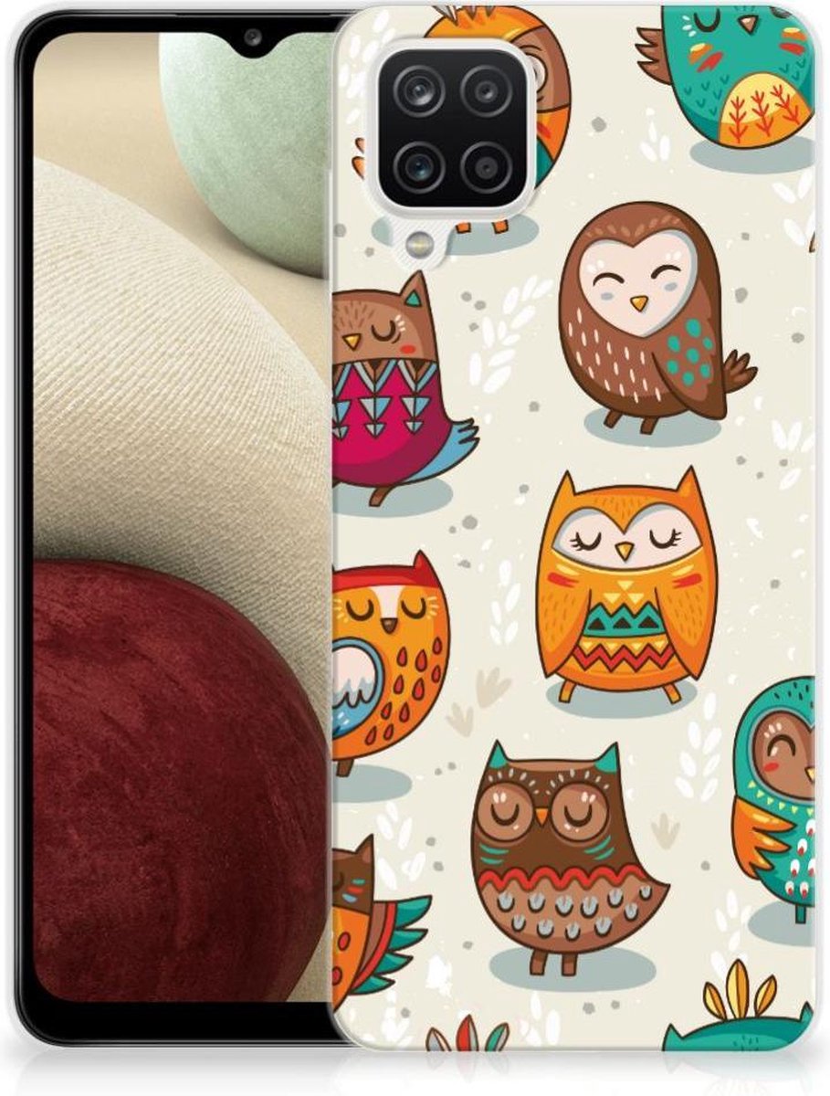 Samsung Galaxy A12 TPU Hoesje Vrolijke Uilen