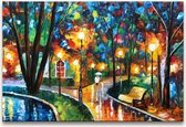 Handgeschilderd schilderij Olieverf op Canvas - Leonid Afremov 'Crossroads in a Rainy Park'