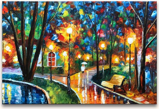 Peinture à l'huile sur toile peinte à la main - Leonid Afremov 'Carrefour dans un parc pluvieux'
