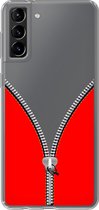 Samsung Galaxy S21 Plus - Smart cover - Transparant - Rode - Rits