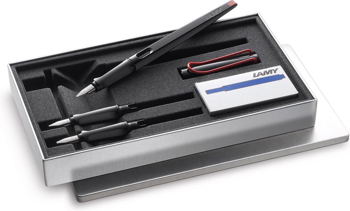 LAMY Joy Black Kalligrafie Vulpen Set – Mooischrijfpennen met 3 verschillende nibs (1,1/1,5/1,9 mm) – Vulpen met bandzugpenpunt en ergonomisch handvat – inclusief 5 Tintenpatronen T 10 blauw