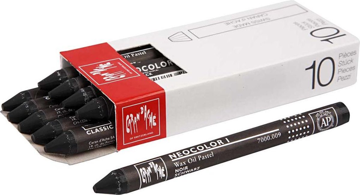 Neocolor I. black (009). L: 10 cm. dikte 8 mm. 10 stuk/ 1 doos
