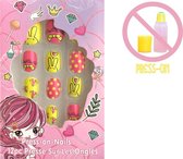 Plaknagels | Nepnagels | Yellow Pink Bunny | voor Kinderen | Geen Lijm Nodig