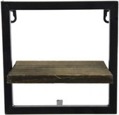 Wandplank Metaal Hout Zwart - Muurdecoratie - Wanddecoratie - Woonaccessoires - 18x12x18 cm