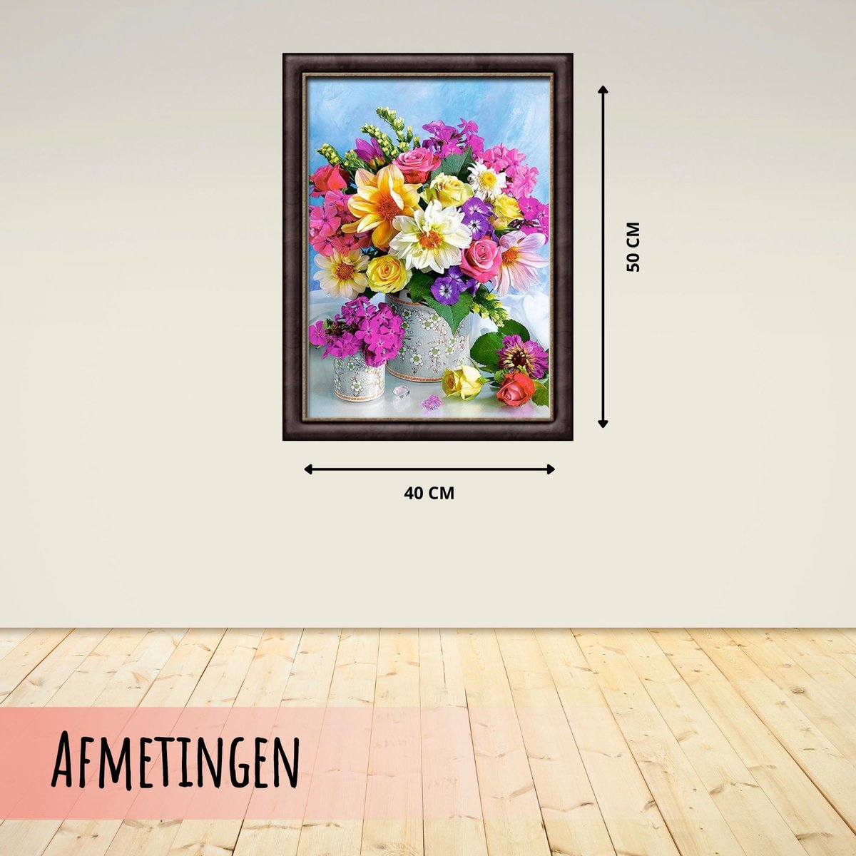 Diamond Painting Volwassenen - Volledig Pakket - 50 x 40cm - Vierkante Steentjes - Kleurrijke Bloemen — afbeelding 4