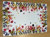 Tafelloper - creme kleurig - bedrukt met tulpen - Loper 50 cm