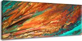 Oranje En Aquamarijn Abstract. 90x40cm Panoramisch Kunst schilderij, Canvas 100% katoen uitgerekt op het frame van hoge kwaliteit, muurhanger geïnstalleerd, Wanddecoratie.