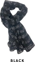 Lichte dames sjaal met muziek motief | Zwart | mode accessoire | cadeau voor haar