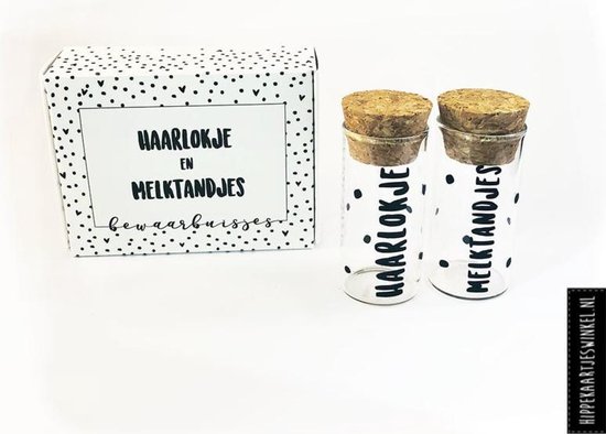 Haarlokje en melktandjes buisjes - in cadeauverpakking - Zwart wit - Kraamcadeau - Bewaardoosje - Leuk voor in een kraammand van Merkloos — afbeelding 2