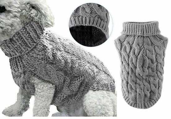 Hondentrui grijs - trui - hond - warm - hondenjas - hondenmode - hondenkleding - gebreid - truitje - schattig - hondenstrik - dogfashion
