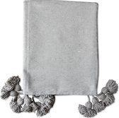 Poufs&Pillows handgeweven Marrokkaanse pom pom deken - handgemaakt uit 100% wol en katoen - Taupe plaid - 200 x 150 cm
