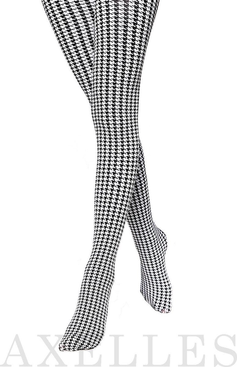 Trendy kinderpanty, pied-de-poule patroon 60-DEN, zwart-wit, maat 140-146.