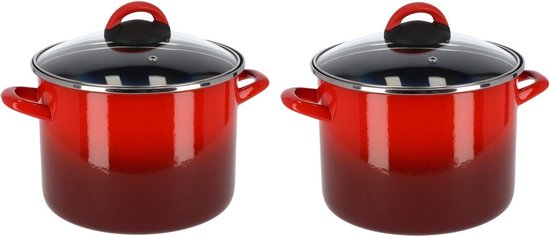 Set van 2x stuks rvs rode kookpan/pannen Cuenca met glazen deksel 23 cm 5,8 liter