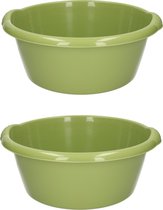 2x stuks groene afwasbak/afwasteil rond 10 liter 38 cm - Afwassen - Schoonmaken