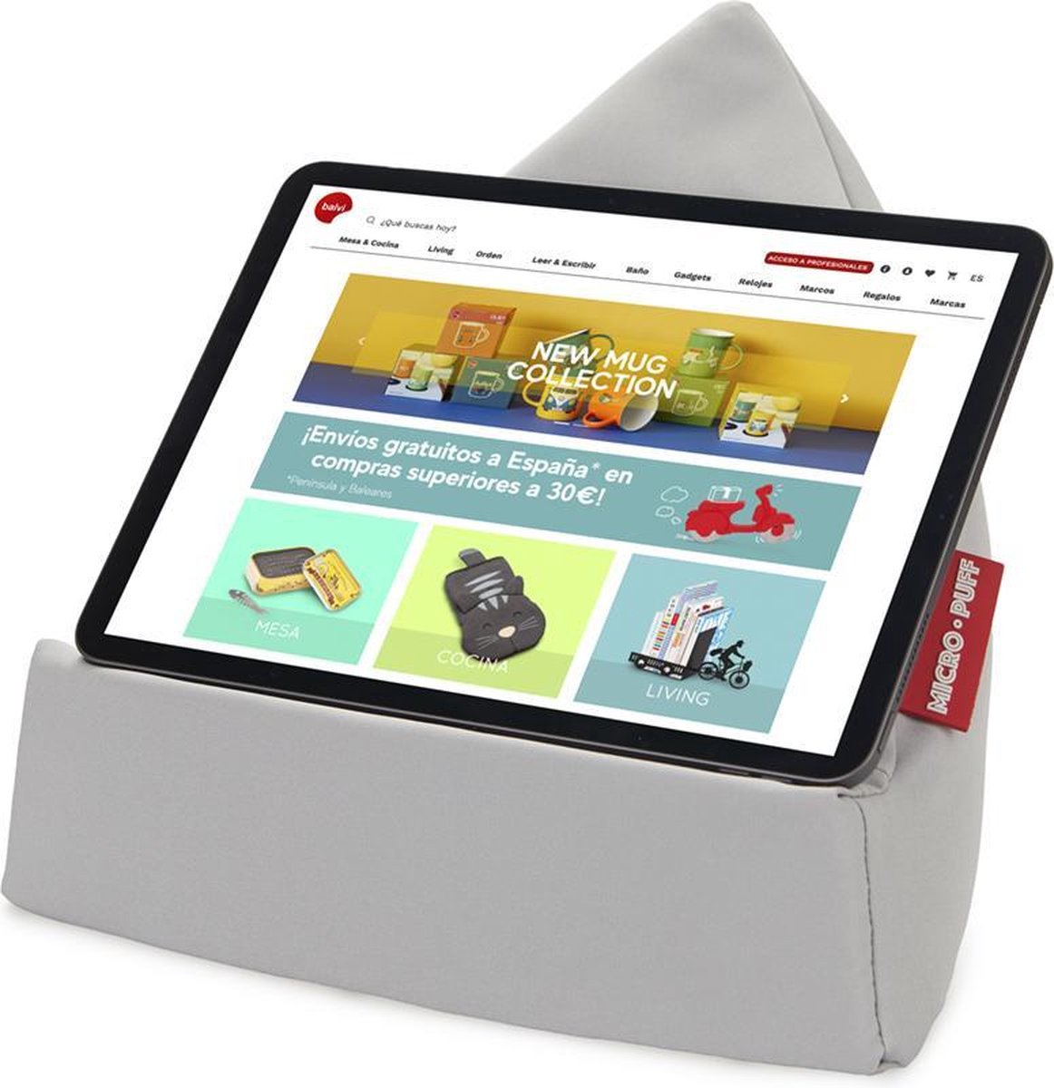 Tablethouder Ipadhouder Boekensteun Micro Puff Grijs