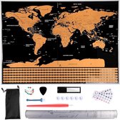 Wereldkaart - Scratch Map 82,5 x 59,5 cm  + accessoires en draagtas